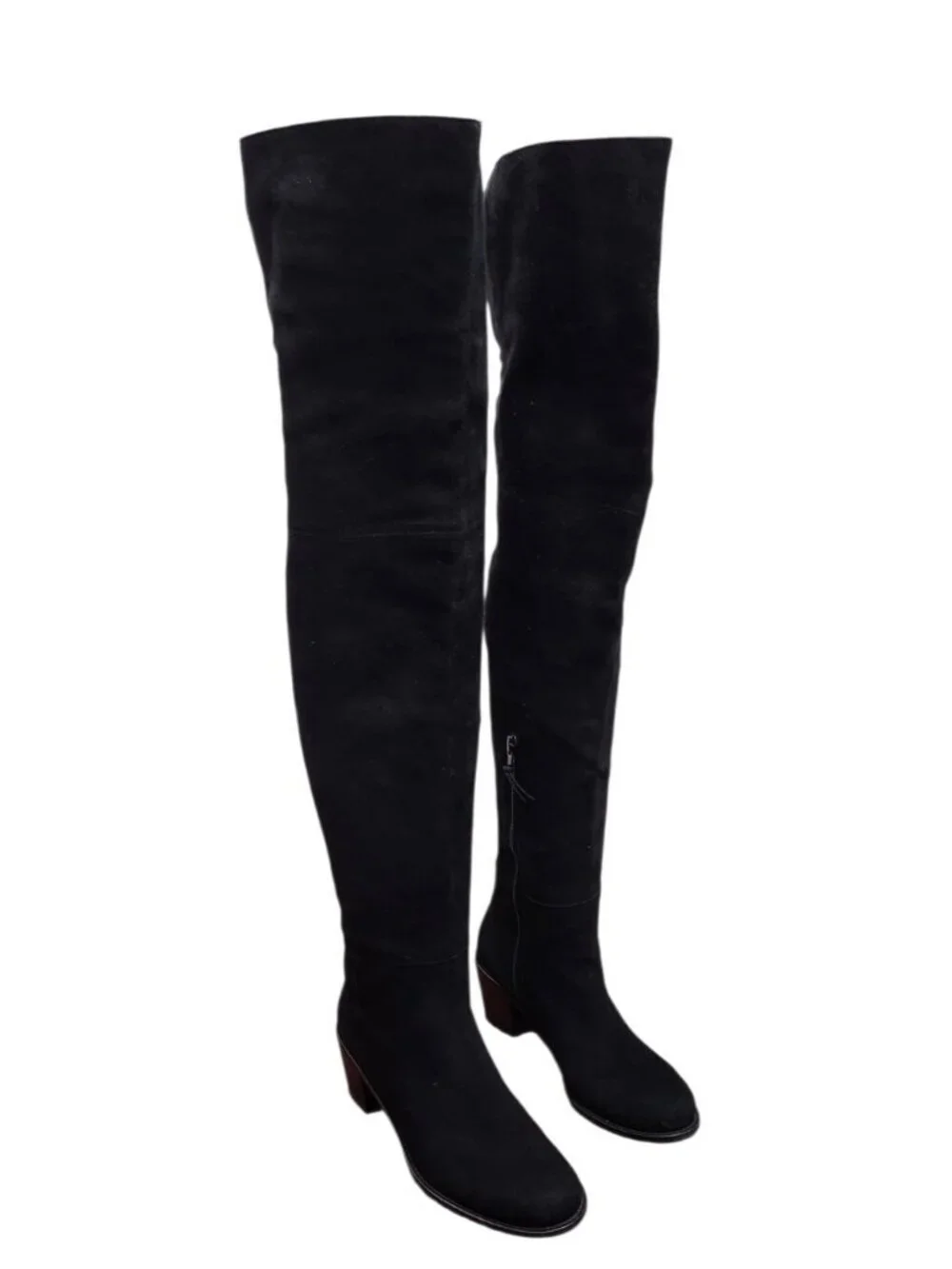 Stuart Weitzman 5.5 M Black Suede Over The Knee Boots Low Heel Tall Zip OTK